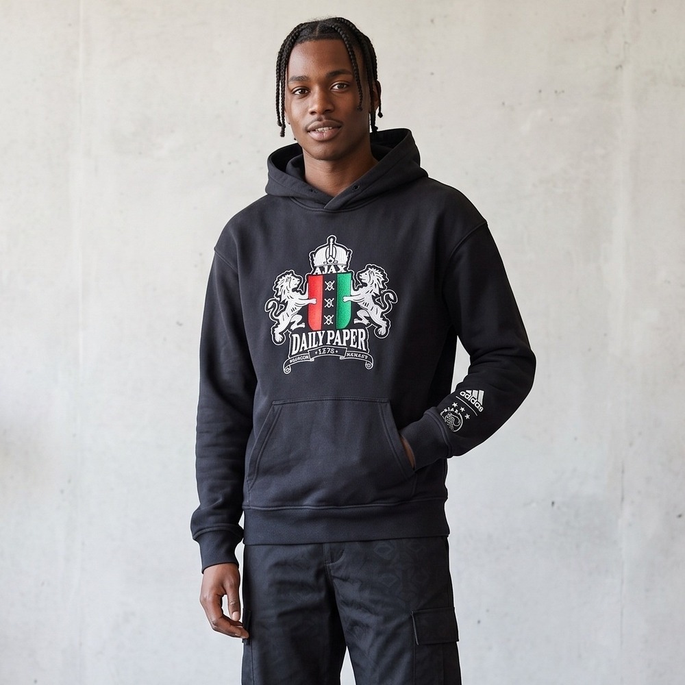 Adidas Daily Paper Ajax Mens Hoodie XS Black Embroidered Soccer Blokecore